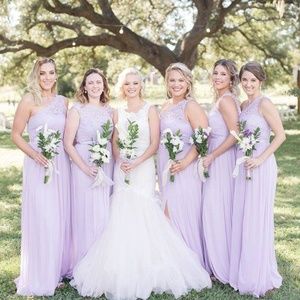 One Shoulder Long Lace Bridesmaid Dress